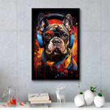 Bulldog Wearing Headphones And Glasses V1 Framed Canvas Prints Wall Art Home Decor, Painting Canvas, Floating Frame