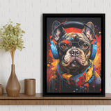 Bulldog Wearing Headphones And Glasses V1 Framed Canvas Prints Wall Art Home Decor, Painting Canvas, Floating Frame