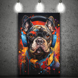Bulldog Wearing Headphones And Glasses V1 Canvas Prints Wall Art Home Decor, Painting Canvas, Living Room Wall Decor