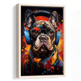Bulldog Wearing Headphones And Glasses V1 Framed Canvas Prints Wall Art Home Decor, Painting Canvas, Floating Frame