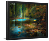 calm body of water surrounded with brown trees-Forest art, Art print, Plexiglass Cover
