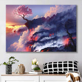Cherry Blossom Tree On Cliff Canvas Prints Wall Art - Painting Canvas, Wall Decor, Fan Gift, Art Prints