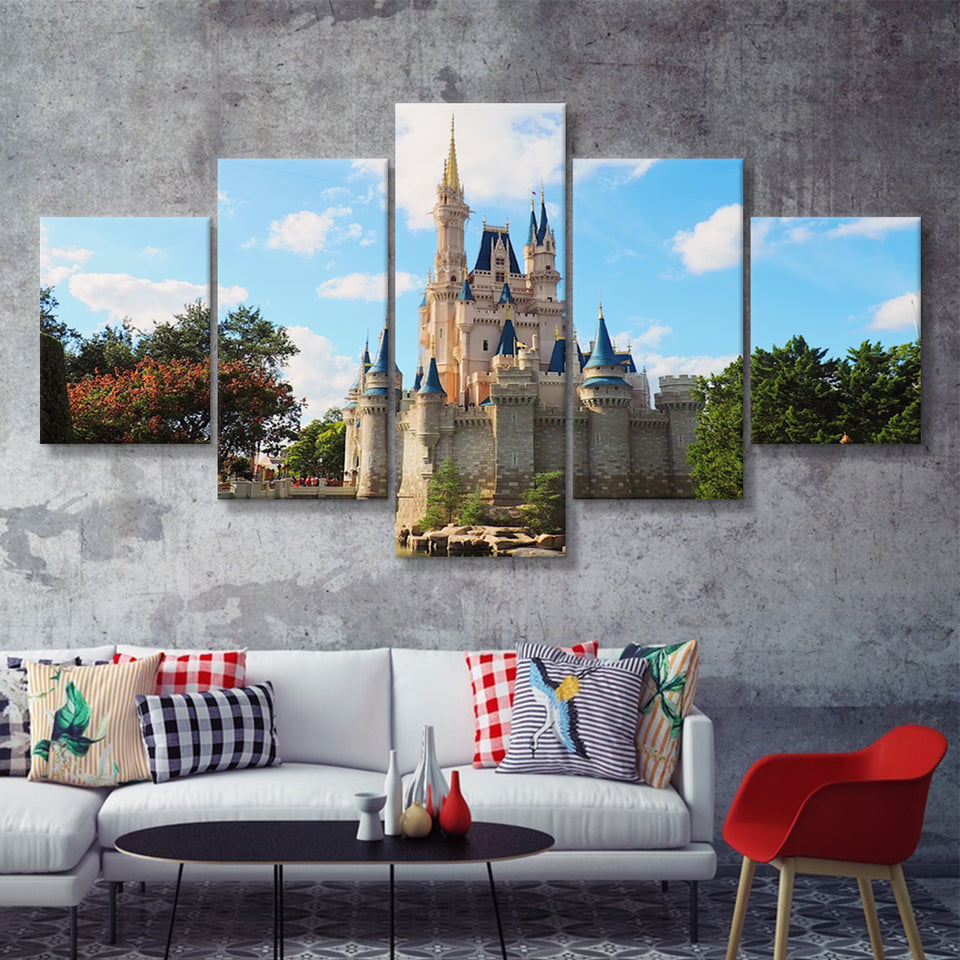 Cinderella Castle 5 Pieces Canvas Prints Wall Art - Painting Canvas,Wall Decor, Multi Panel,5 Panels