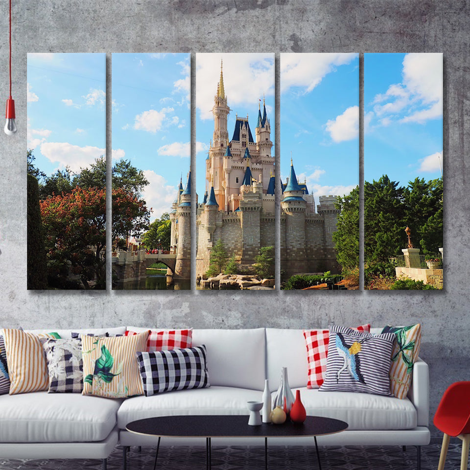 Cinderella Castle 5 Pieces B Canvas Prints Wall Art - Painting Canvas,Wall Decor, Multi Panel,5 Panels