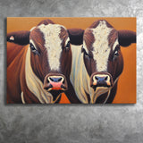 Couple Bull Portrait Oil Painting Vintage, Canvas Prints Wall Art Decor - Painting Canvas,Art Prints