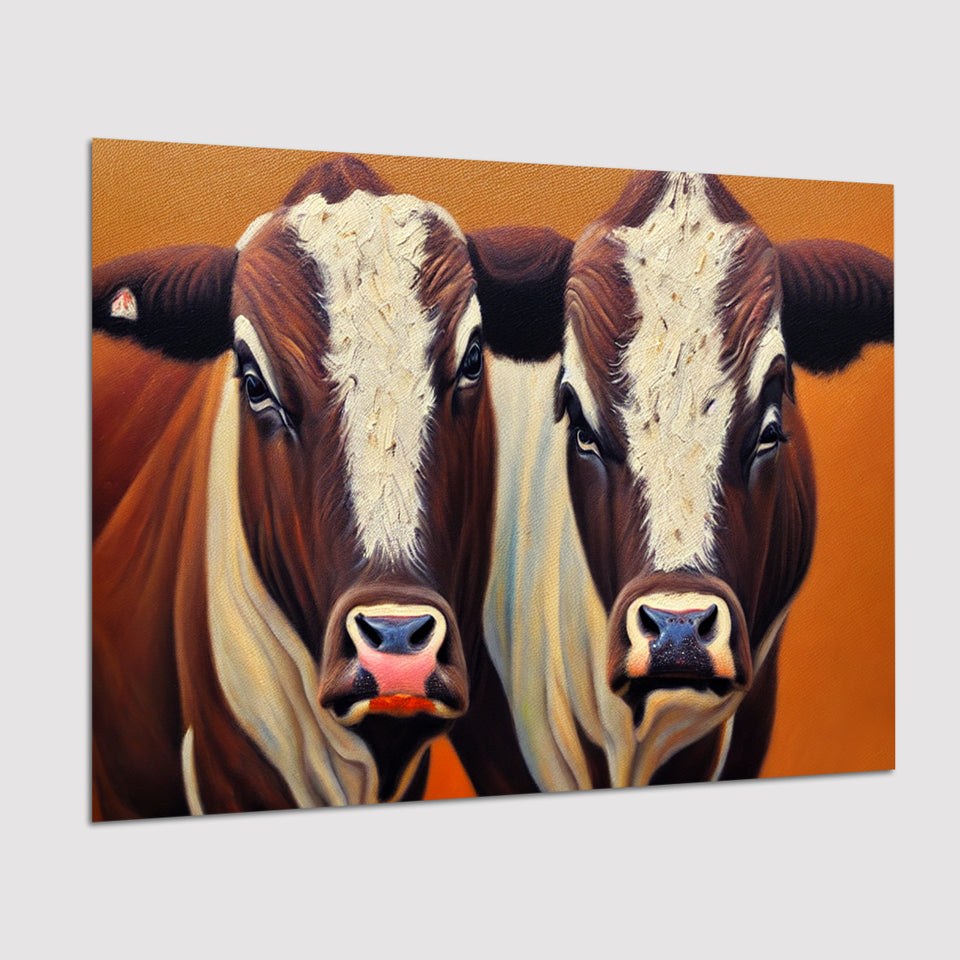 Couple Bull Portrait Oil Painting Vintage, Poster Art, Poster Print Wall Art Decor