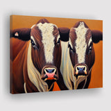 Couple Bull Portrait Oil Painting Vintage, Canvas Prints Wall Art Decor - Painting Canvas,Art Prints
