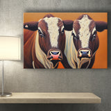 Couple Bull Portrait Oil Painting Vintage, Canvas Prints Wall Art Decor - Painting Canvas,Art Prints