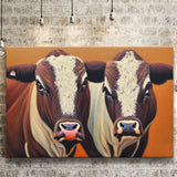 Couple Bull Portrait Oil Painting Vintage, Canvas Prints Wall Art Decor - Painting Canvas,Art Prints