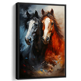 Couple Horse Portrait Oil Painting V6 Framed Canvas Prints Wall Art Home Decor, Painting Canvas, Floating Frame
