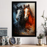 Couple Horse Portrait Oil Painting V6 Framed Art Prints Wall Decor, Painting Art, Framed Picture