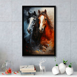 Couple Horse Portrait Oil Painting V6 Framed Canvas Prints Wall Art Home Decor, Painting Canvas, Floating Frame