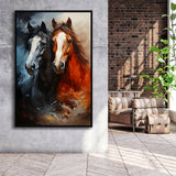 Couple Horse Portrait Oil Painting V6 Framed Canvas Prints Wall Art Home Decor, Painting Canvas, Floating Frame