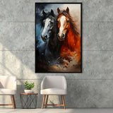 Couple Horse Portrait Oil Painting V6 Framed Canvas Prints Wall Art Home Decor, Painting Canvas, Floating Frame
