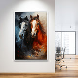 Couple Horse Portrait Oil Painting V6 Framed Canvas Prints Wall Art Home Decor, Painting Canvas, Floating Frame
