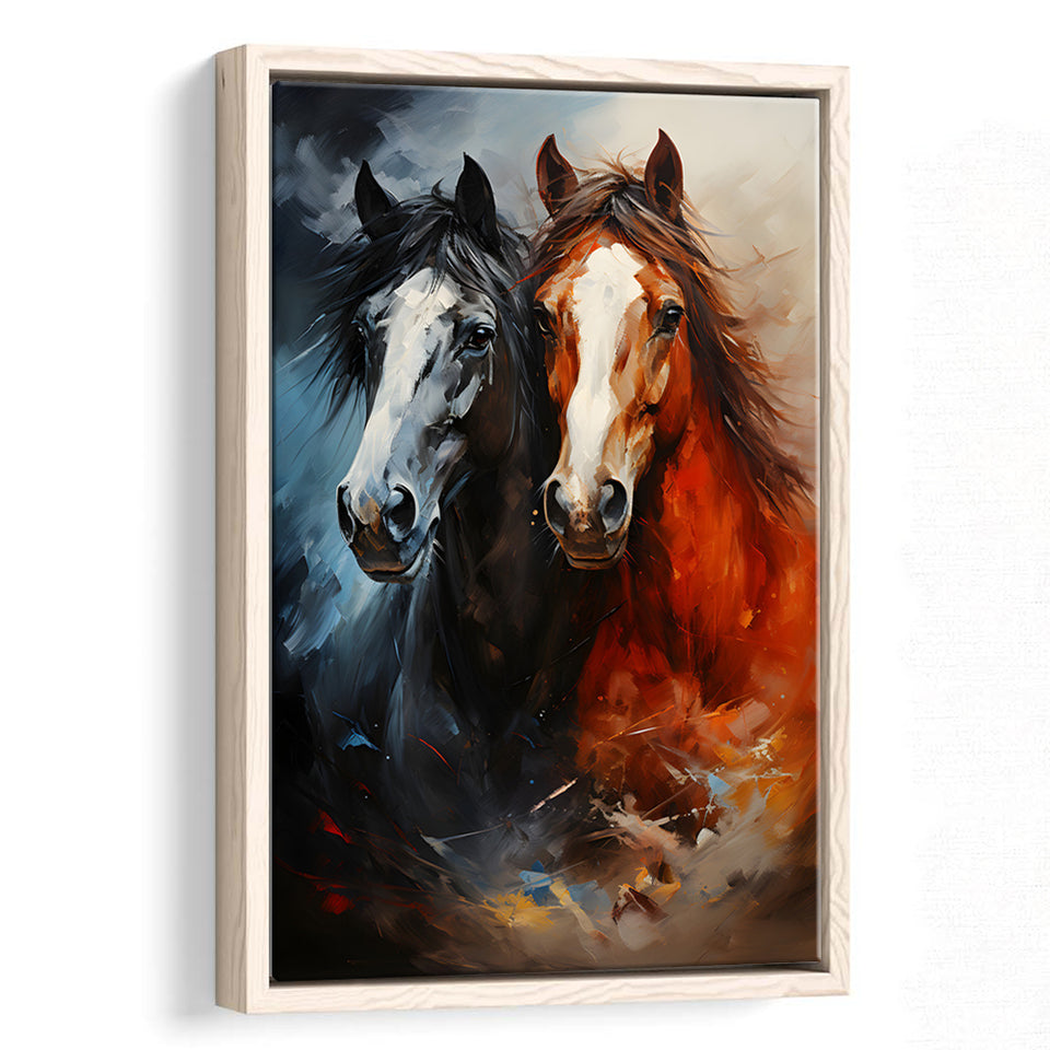 Couple Horse Portrait Oil Painting V6 Framed Canvas Prints Wall Art Home Decor, Painting Canvas, Floating Frame