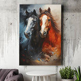 Couple Horse Portrait Oil Painting V6 Canvas Prints Wall Art Home Decor, Painting Canvas, Living Room Wall Decor