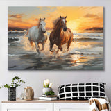 Couple Horse Running In The Sea Shore Sunset Canvas Prints Wall Art Home Decor, Painting Canvas, Living Room Wall Decor