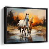 Couple Horse Running In The Sunset Framed Canvas Prints Wall Art Home Decor, Painting Canvas, Floating Frame
