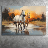 Couple Horse Running In The Sunset Canvas Prints Wall Art Home Decor, Painting Canvas, Living Room Wall Decor