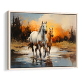 Couple Horse Running In The Sunset Framed Canvas Prints Wall Art Home Decor, Painting Canvas, Floating Frame