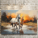 Couple Horse Running In The Sunset Canvas Prints Wall Art Home Decor, Painting Canvas, Living Room Wall Decor