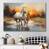 Couple Horse Running In The Sunset Canvas Prints Wall Art Home Decor, Painting Canvas, Living Room Wall Decor