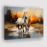 Couple Horse Running In The Sunset Canvas Prints Wall Art Home Decor, Painting Canvas, Living Room Wall Decor