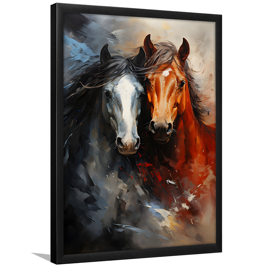 Couple Love Horse Portrait Oil Painting Framed Art Prints Wall Decor, Painting Art, Framed Picture