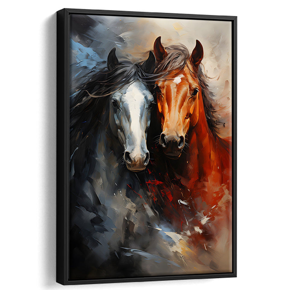 Couple Love Horse Portrait Oil Painting Framed Canvas Prints Wall Art Home Decor, Painting Canvas, Floating Frame