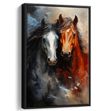 Couple Love Horse Portrait Oil Painting Framed Canvas Prints Wall Art Home Decor, Painting Canvas, Floating Frame