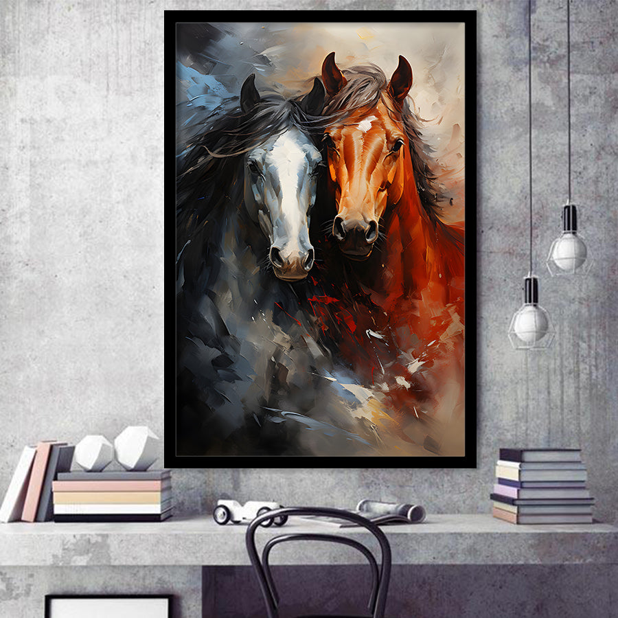 Couple Love Horse Portrait Oil Painting Framed Art Prints Wall Decor, Painting Art, Framed Picture