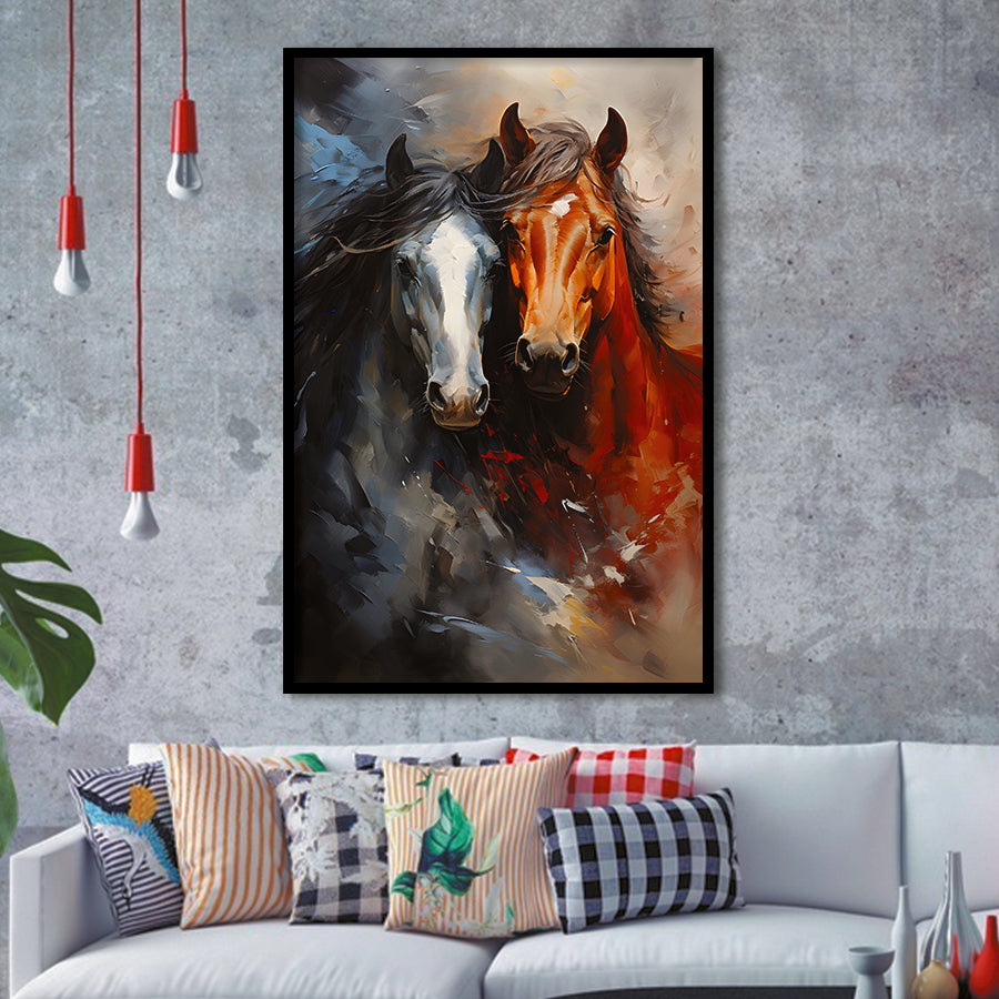 Couple Love Horse Portrait Oil Painting Framed Art Prints Wall Decor, Painting Art, Framed Picture