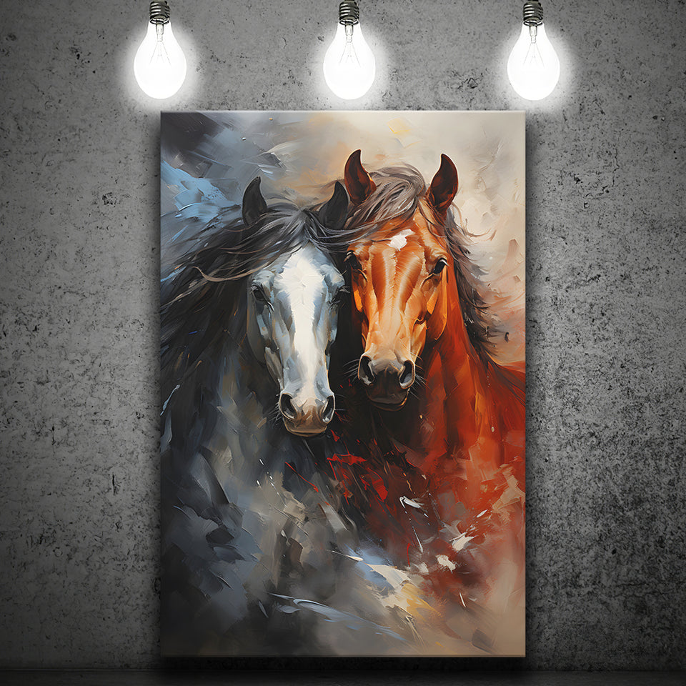 Couple Love Horse Portrait Oil Painting Canvas Prints Wall Art Home Decor, Painting Canvas, Living Room Wall Decor