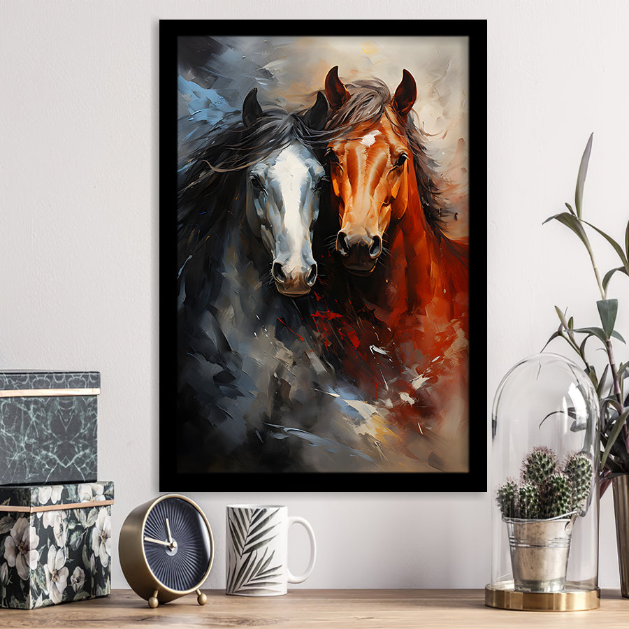 Couple Love Horse Portrait Oil Painting Framed Art Prints Wall Decor, Painting Art, Framed Picture