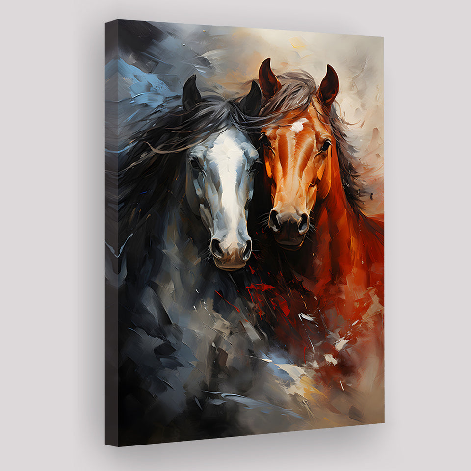 Couple Love Horse Portrait Oil Painting Canvas Prints Wall Art Home Decor, Painting Canvas, Living Room Wall Decor