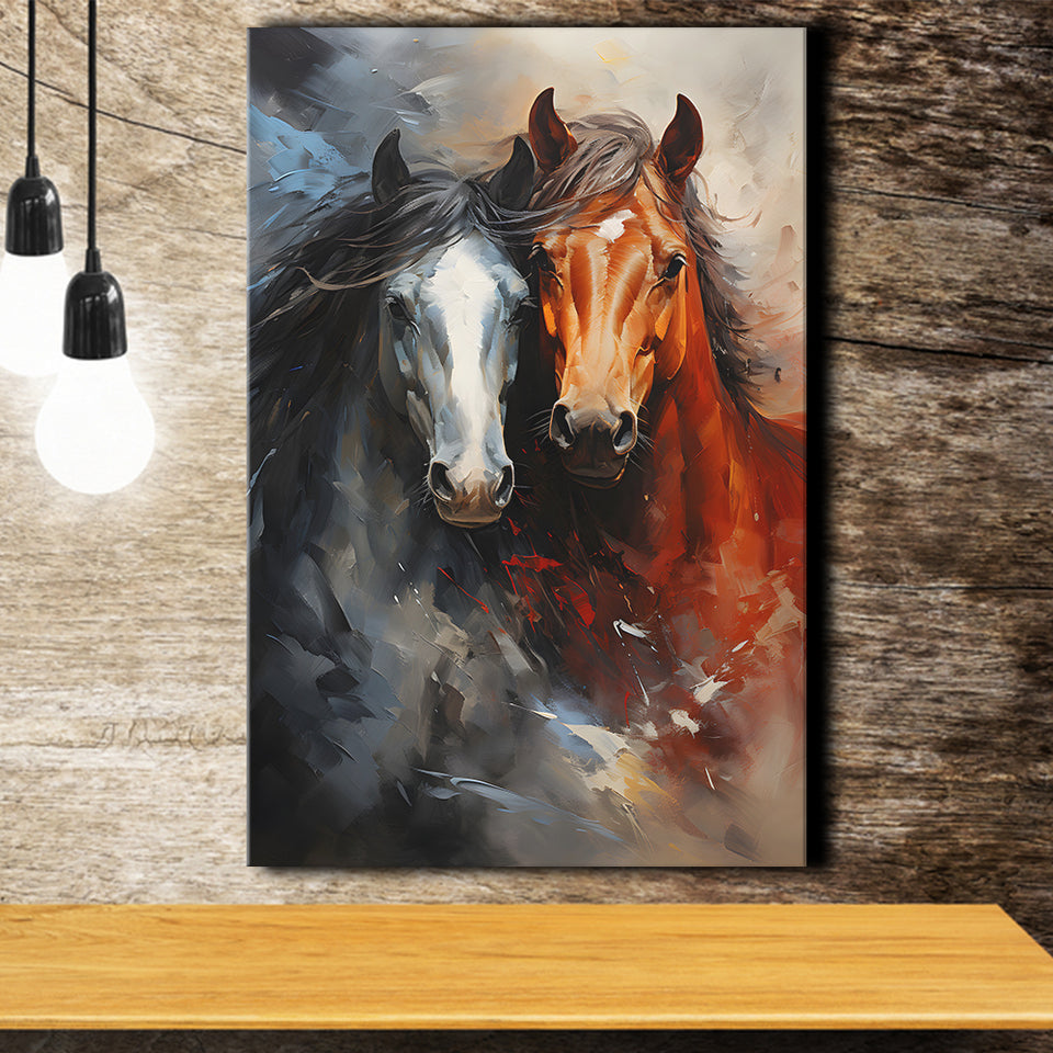 Couple Love Horse Portrait Oil Painting Canvas Prints Wall Art Home Decor, Painting Canvas, Living Room Wall Decor