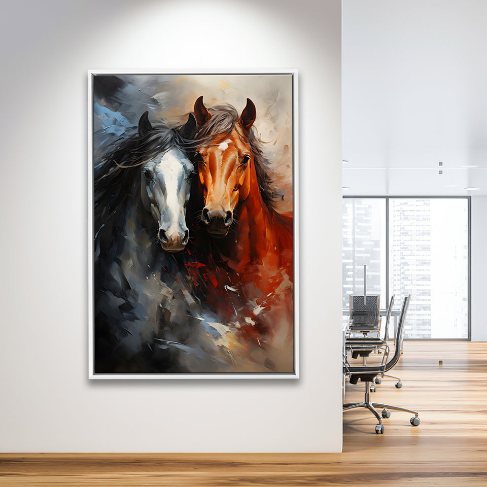 Couple Love Horse Portrait Oil Painting Framed Canvas Prints Wall Art Home Decor, Painting Canvas, Floating Frame