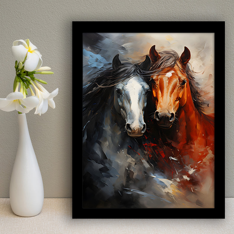 Couple Love Horse Portrait Oil Painting Framed Art Prints Wall Decor, Painting Art, Framed Picture