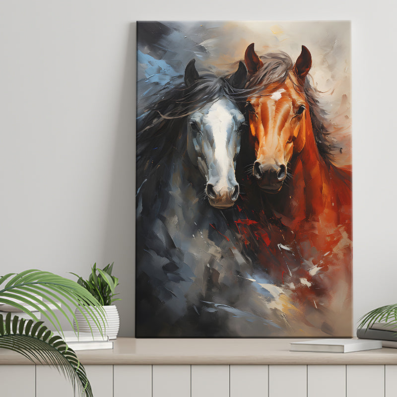 Couple Love Horse Portrait Oil Painting Canvas Prints Wall Art Home Decor, Painting Canvas, Living Room Wall Decor