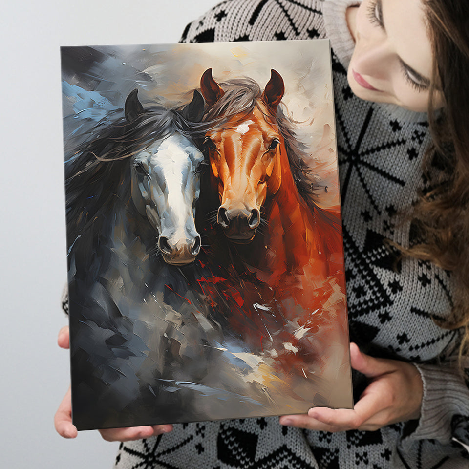 Couple Love Horse Portrait Oil Painting Canvas Prints Wall Art Home Decor, Painting Canvas, Living Room Wall Decor