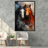 Couple Love Horse Portrait Oil Painting Framed Canvas Prints Wall Art Home Decor, Painting Canvas, Floating Frame