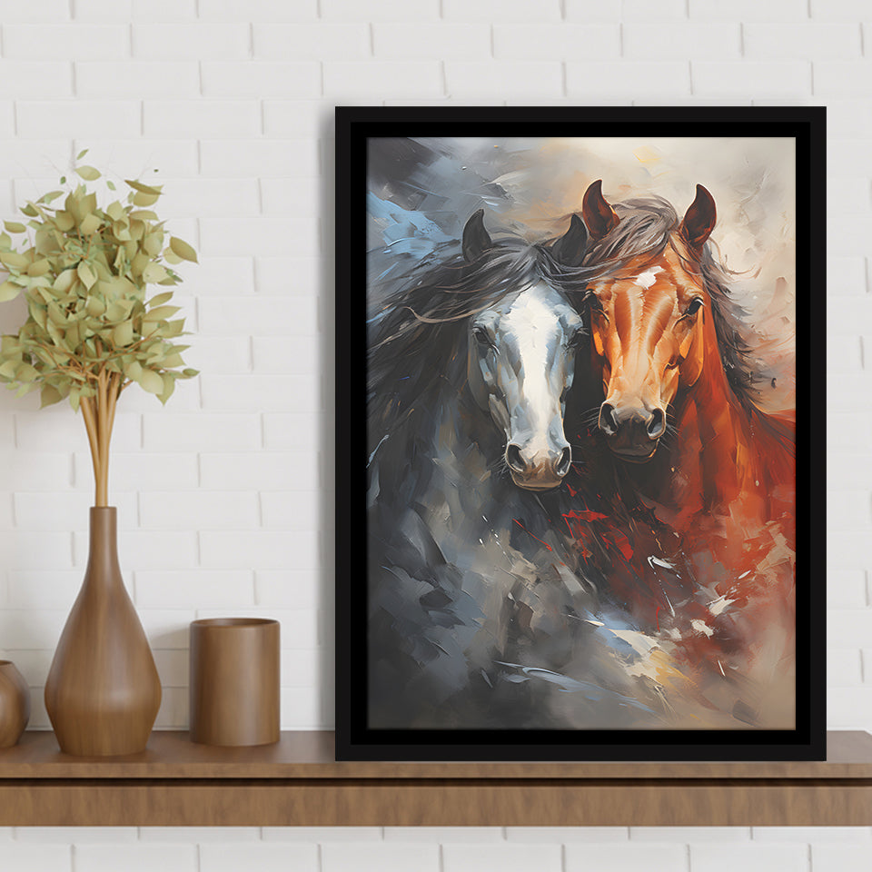 Couple Love Horse Portrait Oil Painting Framed Canvas Prints Wall Art Home Decor, Painting Canvas, Floating Frame