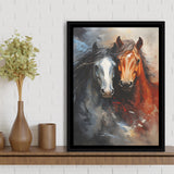 Couple Love Horse Portrait Oil Painting Framed Canvas Prints Wall Art Home Decor, Painting Canvas, Floating Frame