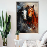 Couple Love Horse Portrait Oil Painting Framed Canvas Prints Wall Art Home Decor, Painting Canvas, Floating Frame