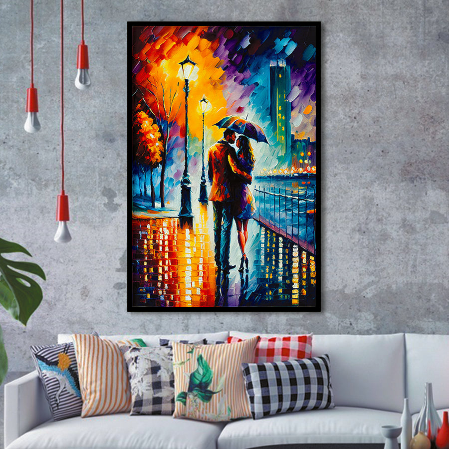 Couple Hugging Under Umbrela Framed Art Prints Wall Decor - Art Prints, Framed Picture,For Sale, Ready to hang