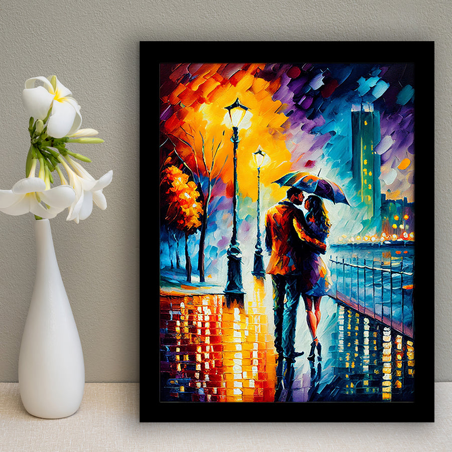 Couple Hugging Under Umbrela Framed Art Prints Wall Decor - Art Prints, Framed Picture,For Sale, Ready to hang