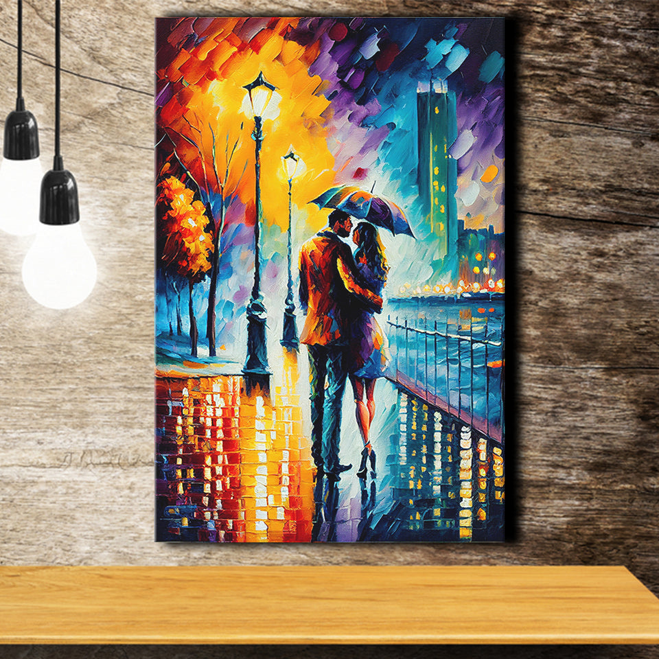 Couple Hugging Under Umbrela Canvas Prints Wall Art Home Decor - Painting Canvas,Art Prints, Ready to hang
