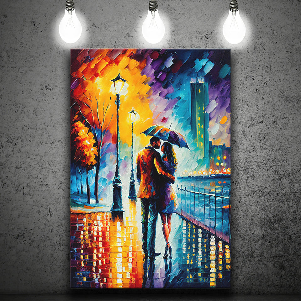 Couple Hugging Under Umbrela Canvas Prints Wall Art Home Decor - Painting Canvas,Art Prints, Ready to hang