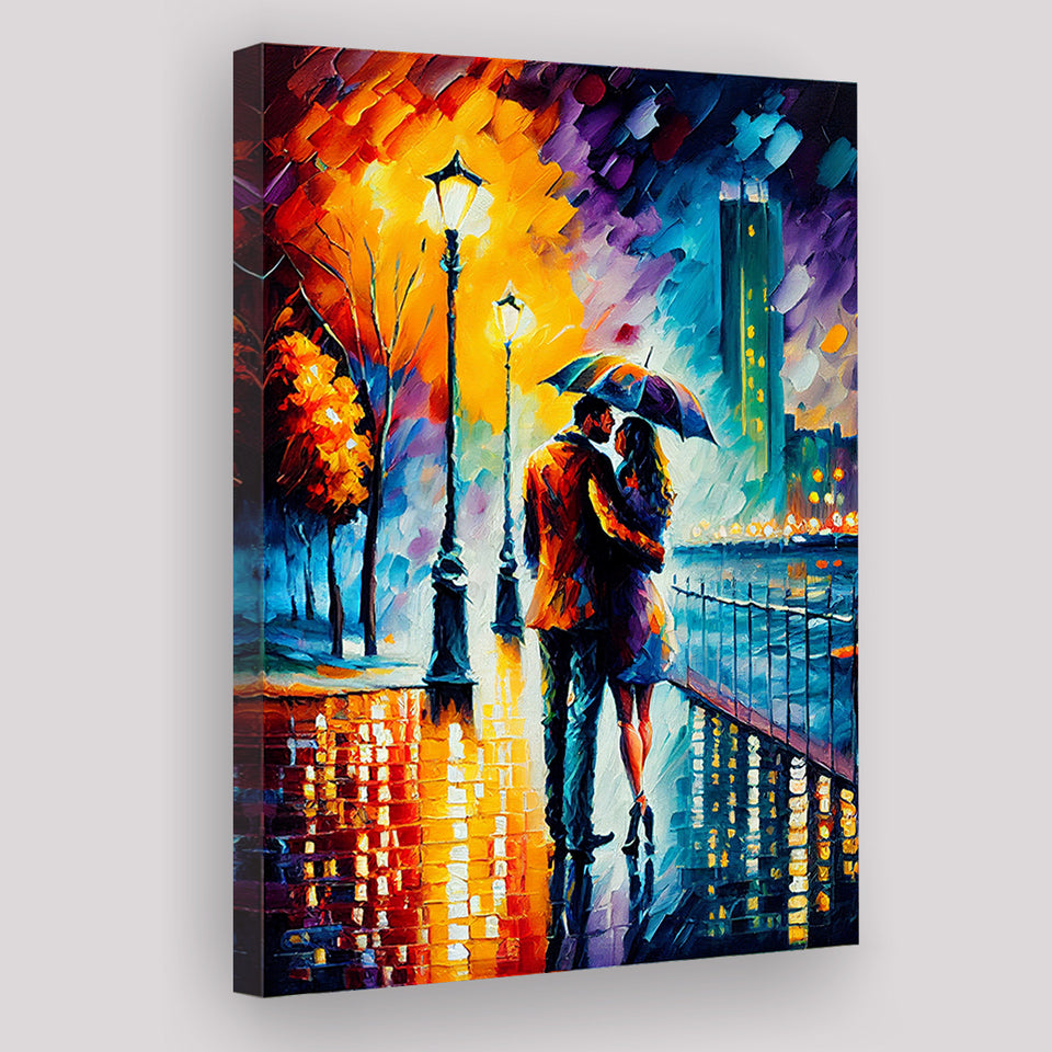 Couple Hugging Under Umbrela Canvas Prints Wall Art Home Decor - Painting Canvas,Art Prints, Ready to hang